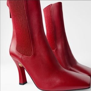 100% Real Leather Red Booties